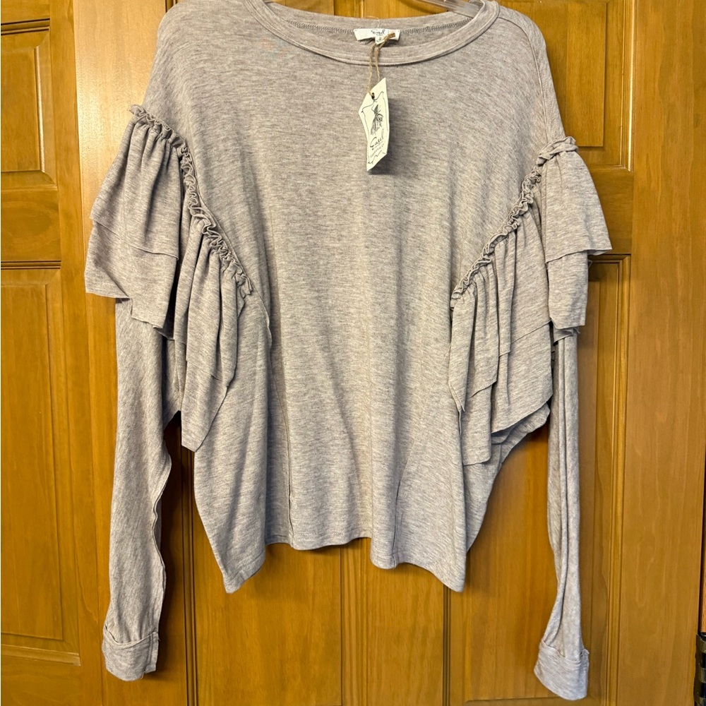 Easel Light Tan Ruffle Sleeve Top NWT
